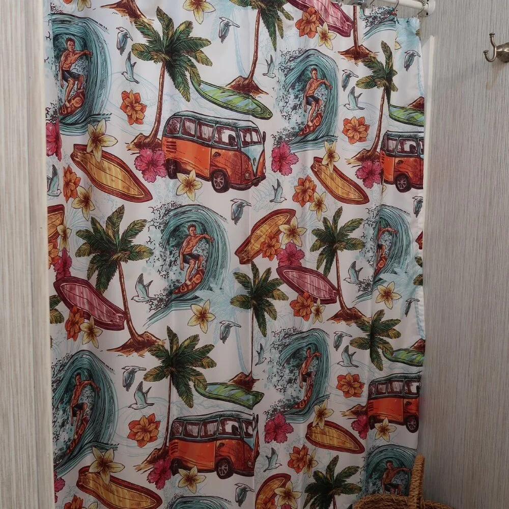 Wild One Surf Boards and Surfing Shower Curtain 100% Polyester